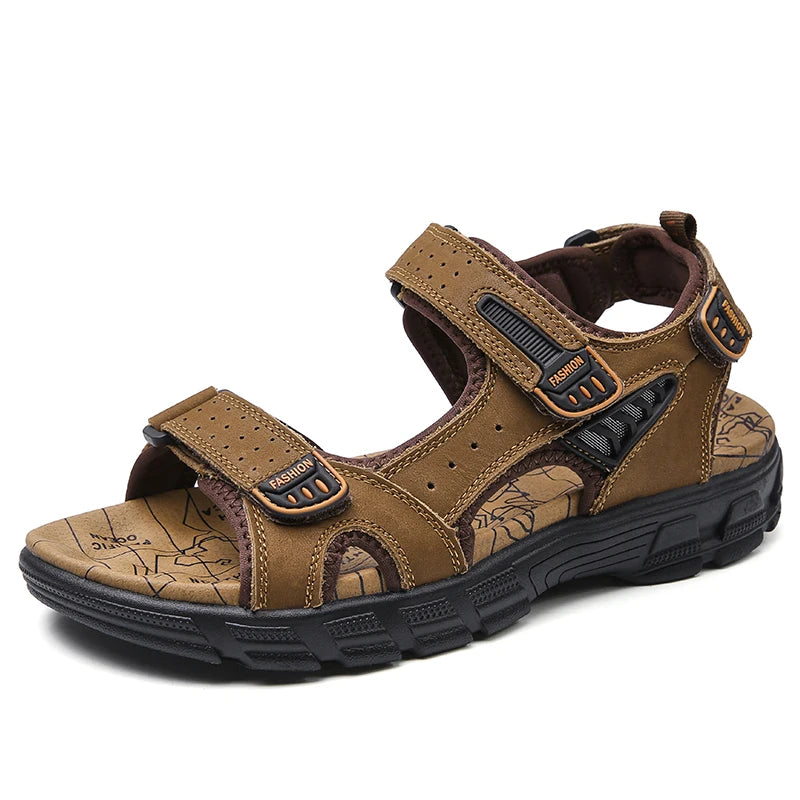 Men's shoes summer plus size shoes hollow soft bottom layer cowhide sandals casual sandals light outdoor beach shoes 38-46
