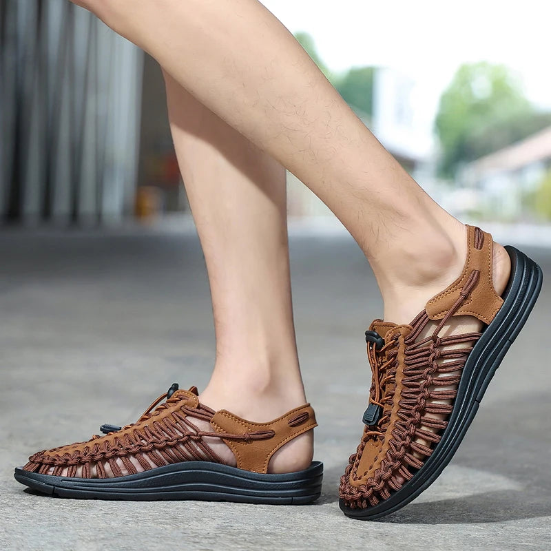 Men Sandals Summer Weave Shoes Boys Sandal Mens Sandles Outdoor Breathable Comfort Slip On Plus Big Size 45 46 Sandalias Hombre