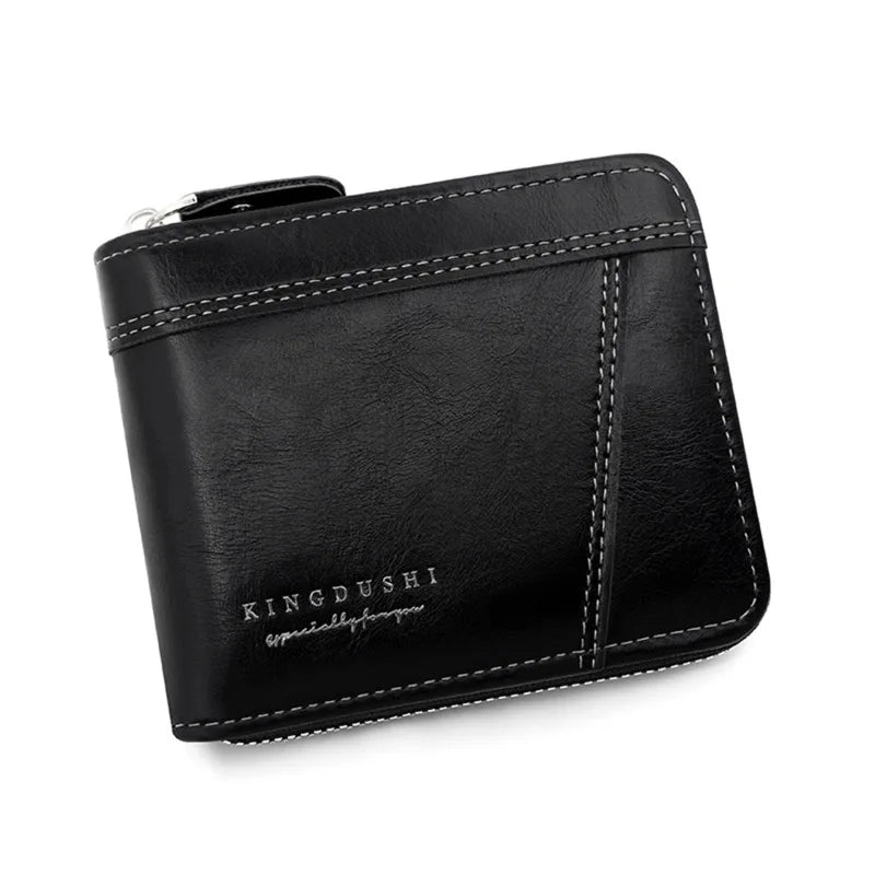 Leather Men’s Wallet Luxury Mens Purse Male Zipper Card Holders with Coin Pocket Rfid Wallets Gifts for Men Money Bag