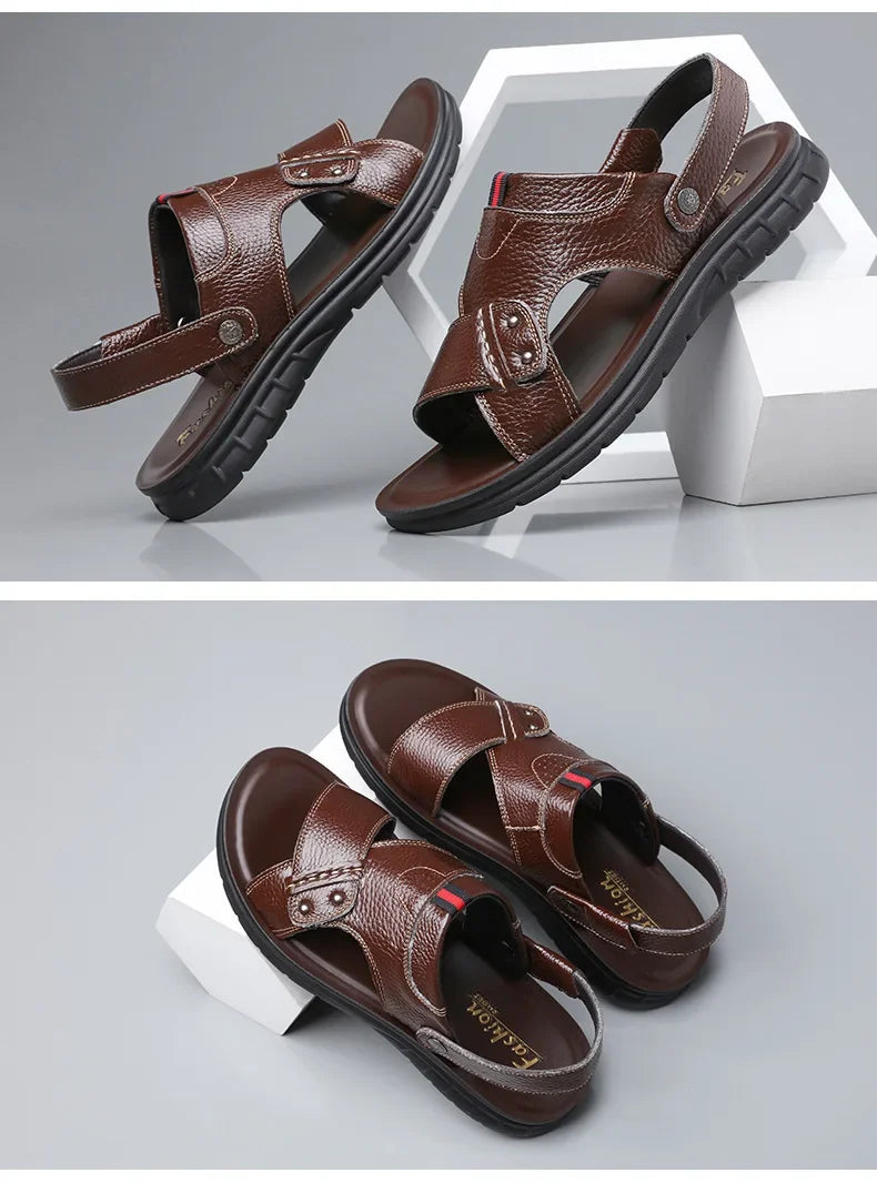 Men Sandals Summer Slippers New Beach Shoes  Outdoor Non-slip Leather Sandals for Men