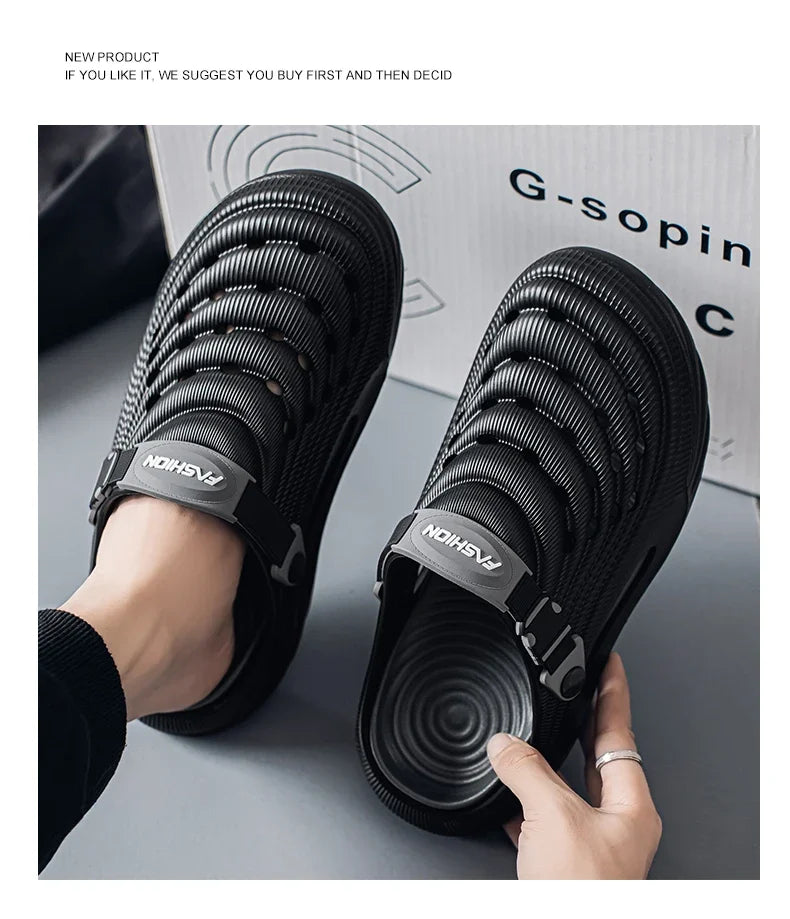 Summer Slippers for Men Driving Dual-Purpose Operating Room Baotou Clogs Soft Sole Outer Wear Home Casual Coconut Sandals
