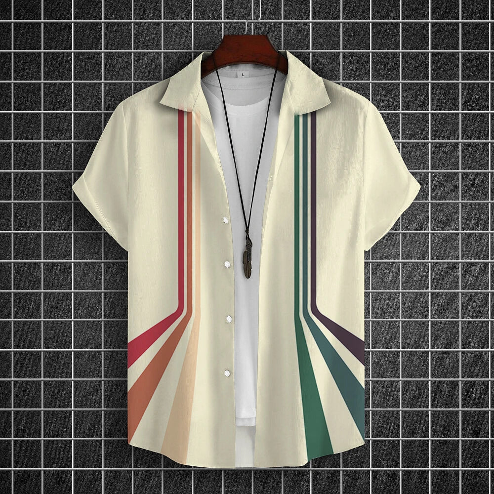 Simple Shirts For Men 3d Stripe Printed Men'S Clothing Loose Oversized And Blooms Casual Short Sleeved Daily Street Tops