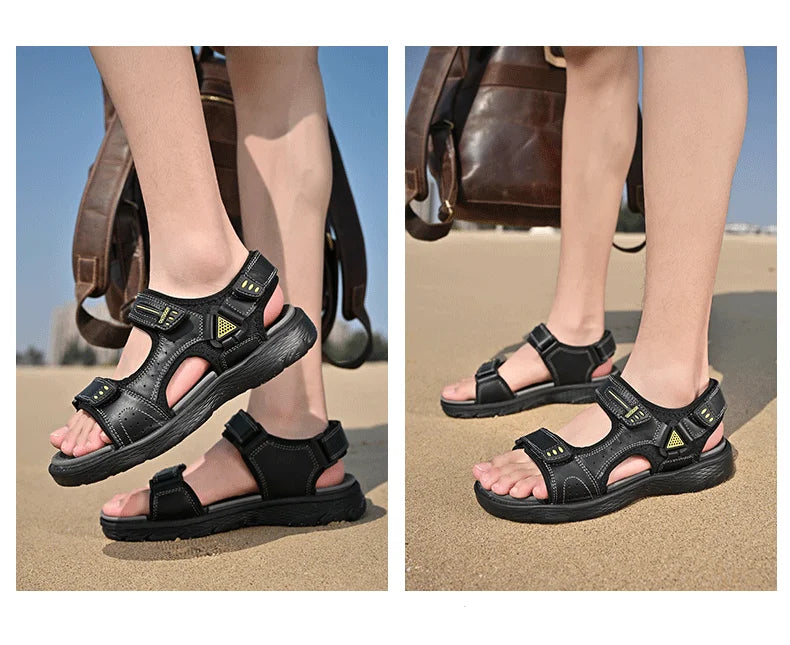New Summer Men Genuine Leather Sandals Classic Casual Shoes Men Outdoor Beach Sandals Roman Summer Men's Water Shoes Size 38-46