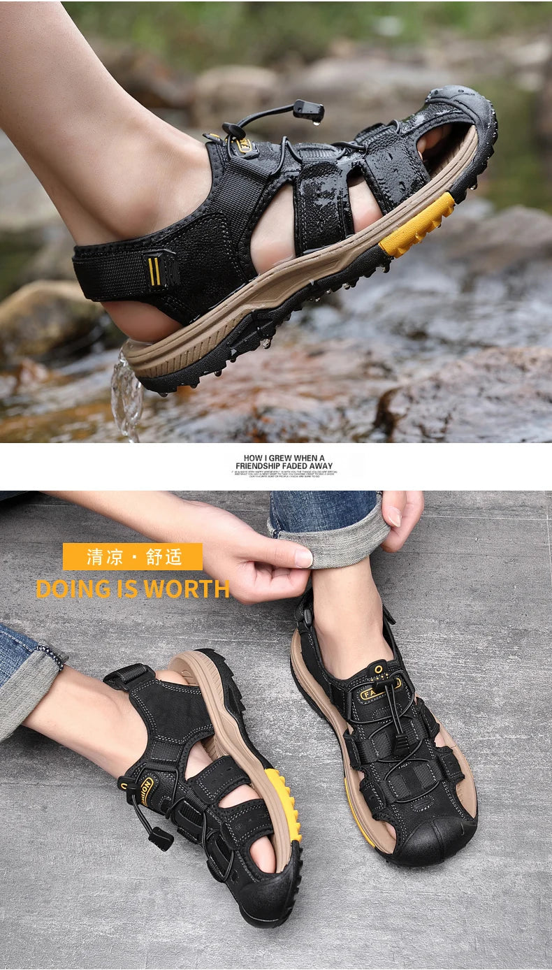 Summer Men Sandals Genuine Leather Mens Casual Shoes Outdoor Men Leather Sandals for Men Beach Shoes Roman mens Shoes