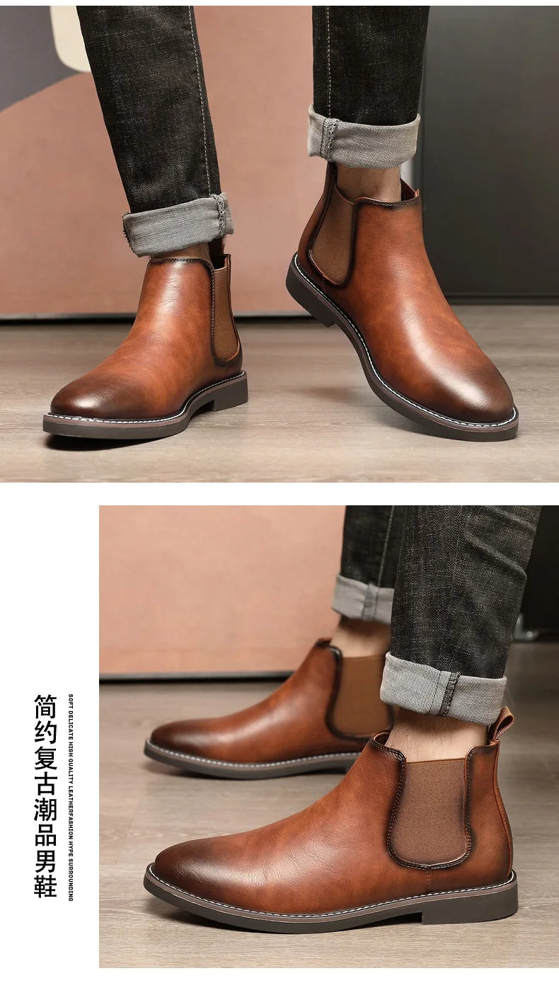 40~46 Men Chelsea Boots Brand Retro Comfortable 2024 Fashion Men Boots