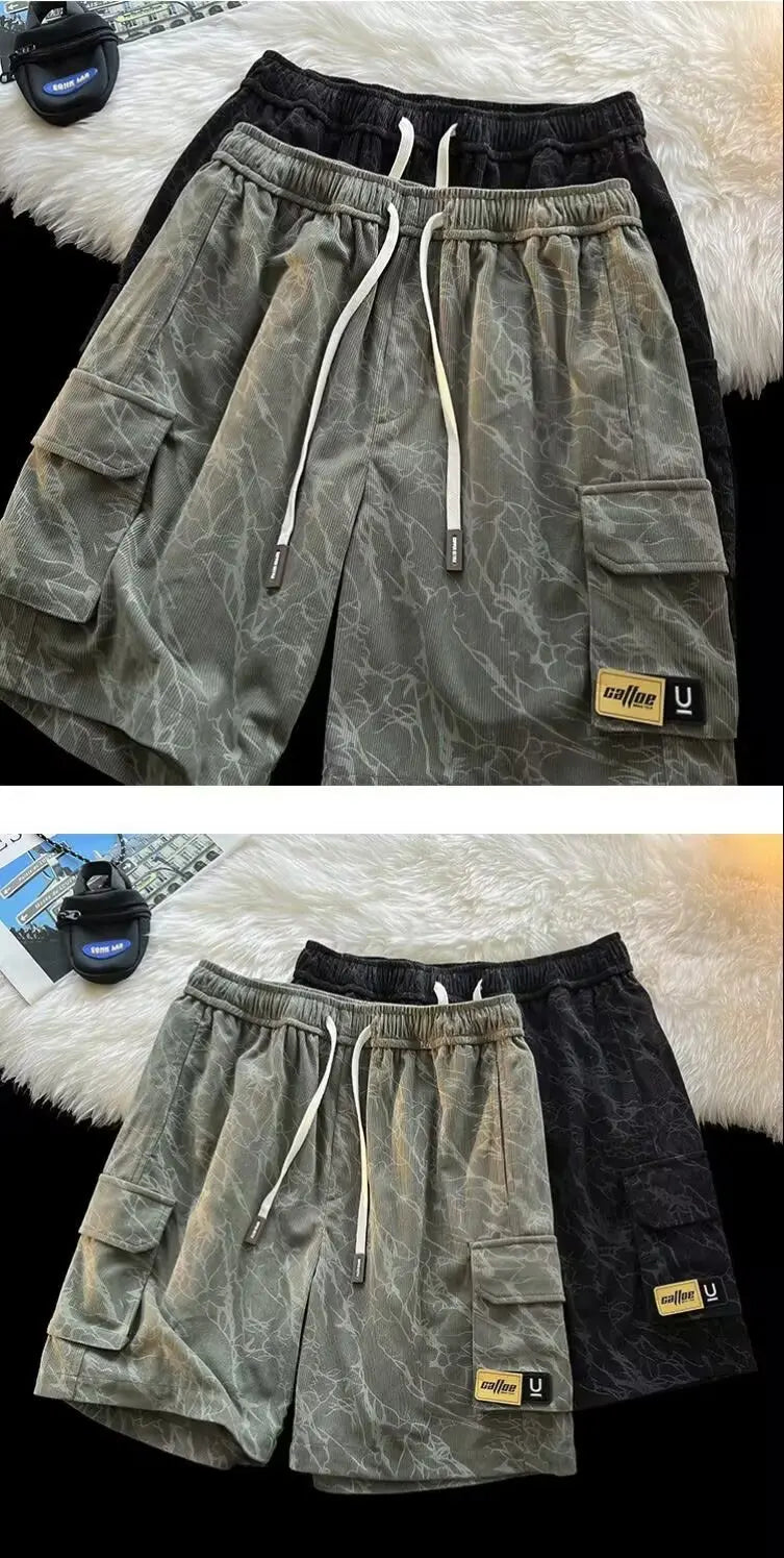Working Shorts Men's 2025 New Summer Trendy American Functional Pants Loose Straight Five-point Pants Short Shorts for Man Jeans