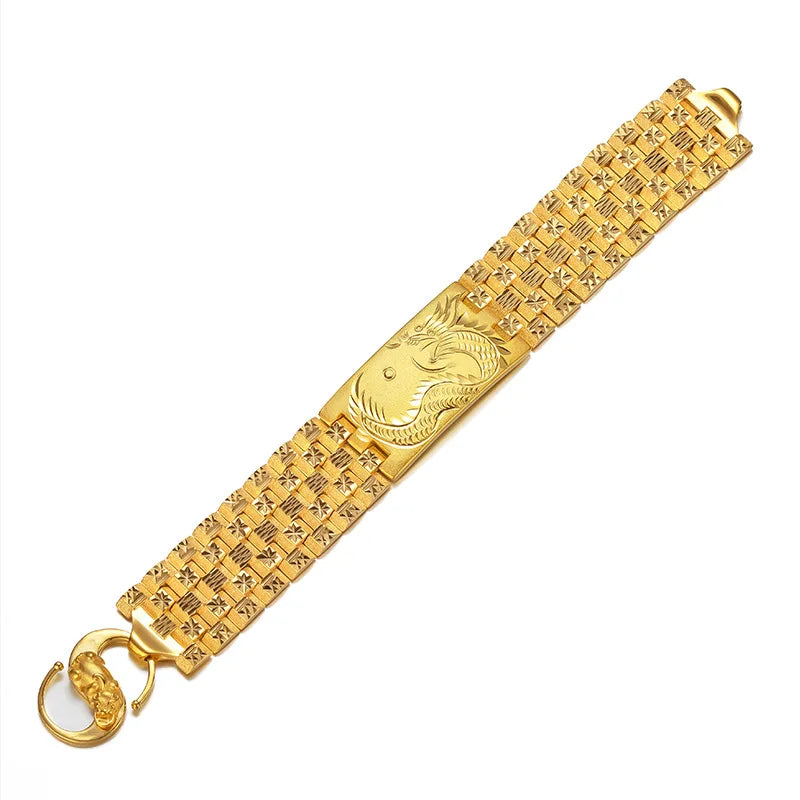 Exquisite Dragon Vein Car Flower Bangle Chain 14k Gold Color Watch Chain Wedding Birthday Fine Jewelry Gift for Men Father Bro