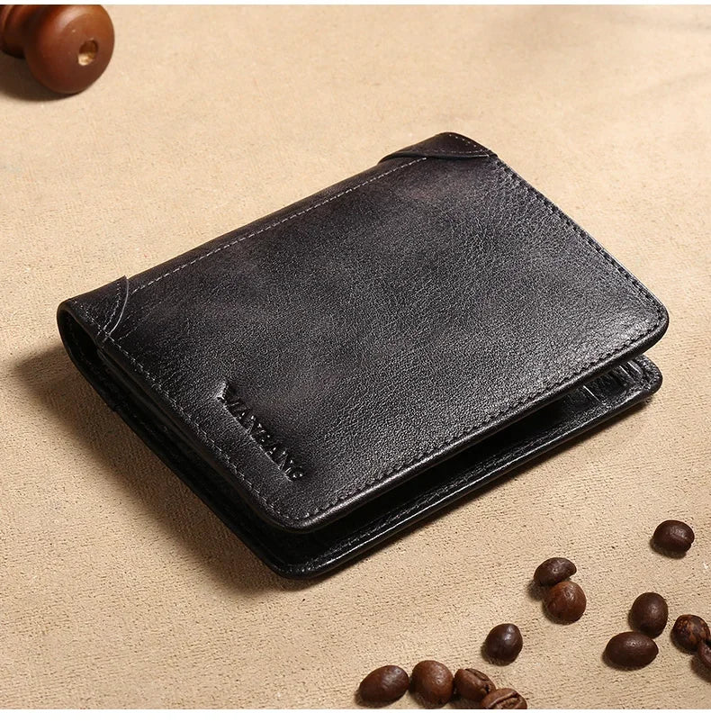 【Genuine Cow Leather / Gift Box】ManBang Luxury Men's Wallet RFID Short Trifold For Men with ID Window and Credit Card Holder