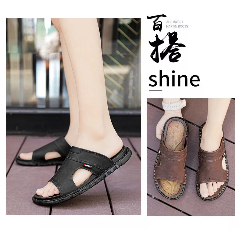 2025 Mens Slippers Summer Casual Shoes Beach Sandals Outdoor Slides Walking Comfort Leather Luxury Designer Fashion Lightweight