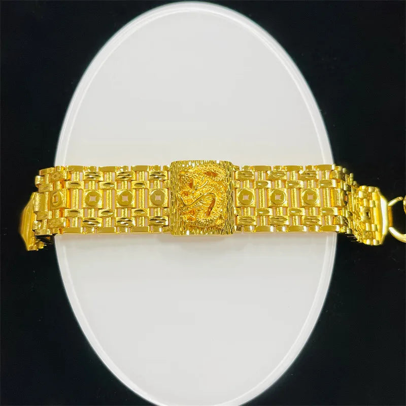 NovaGlod Exquisite craftsmanship 24K real gold embossed dragon bracelet money watch bracelet men's domineering dragon 9999 hand