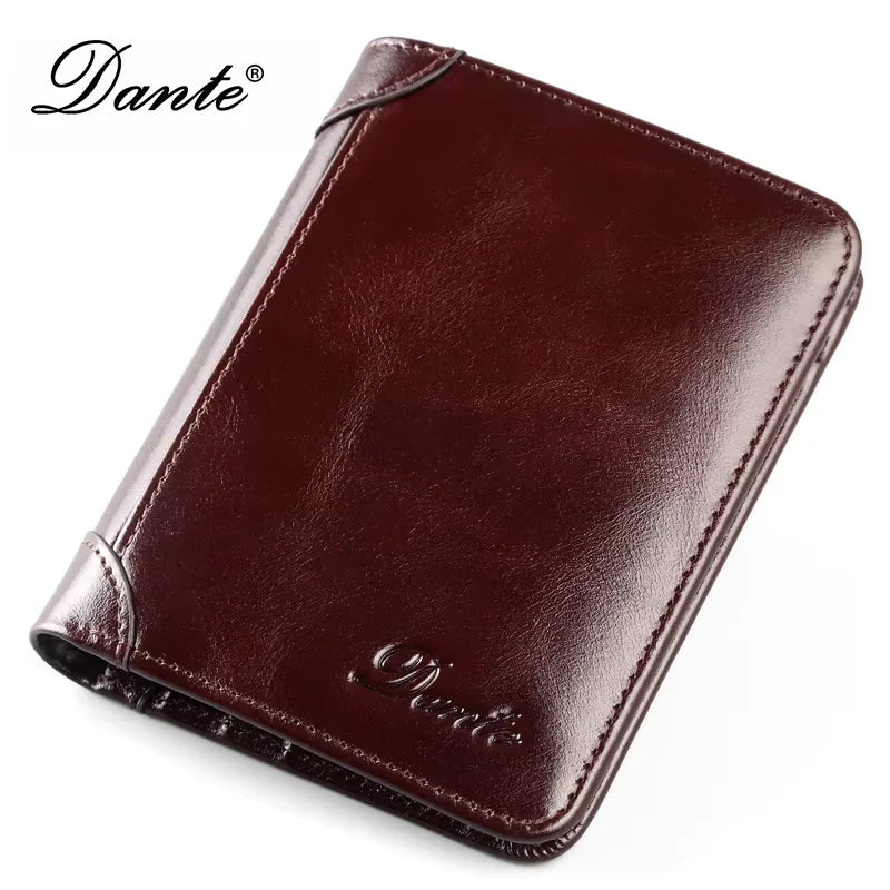 Dante Men's Leather Wallet RFID Anti-theft Brush Head Layer Cowhide Retro Casual Vertical Multi-Function Money Bag Money Clips