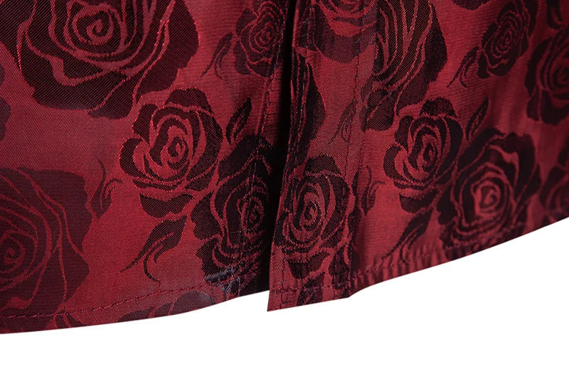 Shirt Men Fashion Gentleman Business Casual Slim Fit British Style Solid Color Button Rose Print Button Shirt Dress Shirt