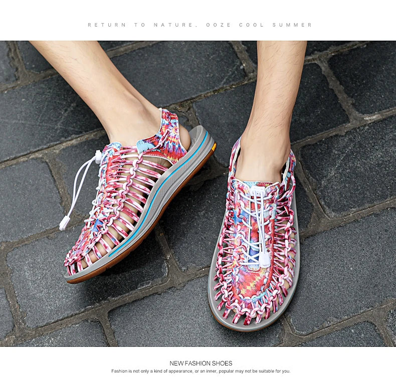 Summer Men Sandals Weaving Design Beach Sandals Breathable Casual Flat Roman Mens Shoes Outdoor Couples Sandals
