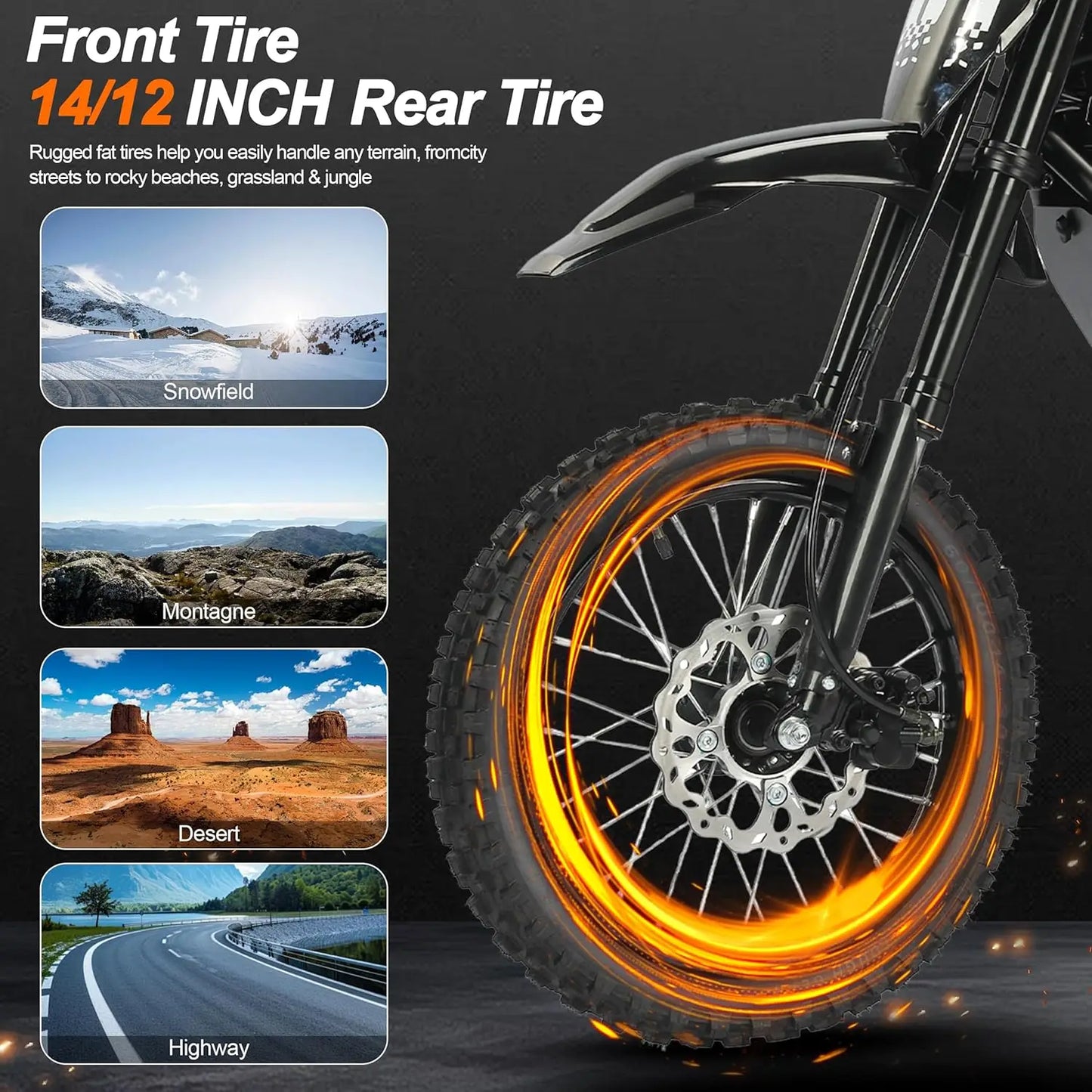 Electric Dirt Bike for Teens & Adults, 3500W 3 Speed Modes (Max 37.5MPH) 48V 23AH, 14"/12" Tire Off-Road EBike,, Customized