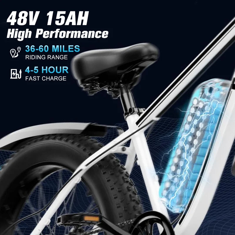 US Stock1000W Electric Bicycle 48V 15AH E Bike 26" Fat Tire Mountain 31mph Black Colour For Adult