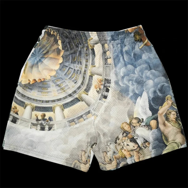 Summer New men short pant Rose Design Casual Shorts Street Hip Hop Fitness Polyester Fast Dry Breathable Embroidery Men Shorts