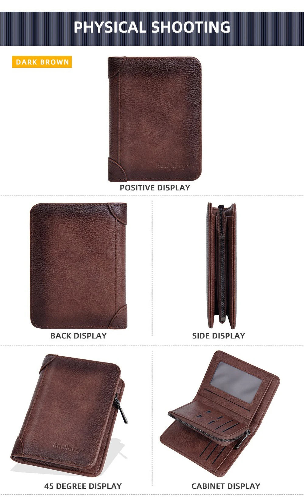 Vintage Leather Wallet for Men Baellerry RFiD Blocking Short Bifold Wallet with Zipper Closure and Coin Pocket Small Mens Purse