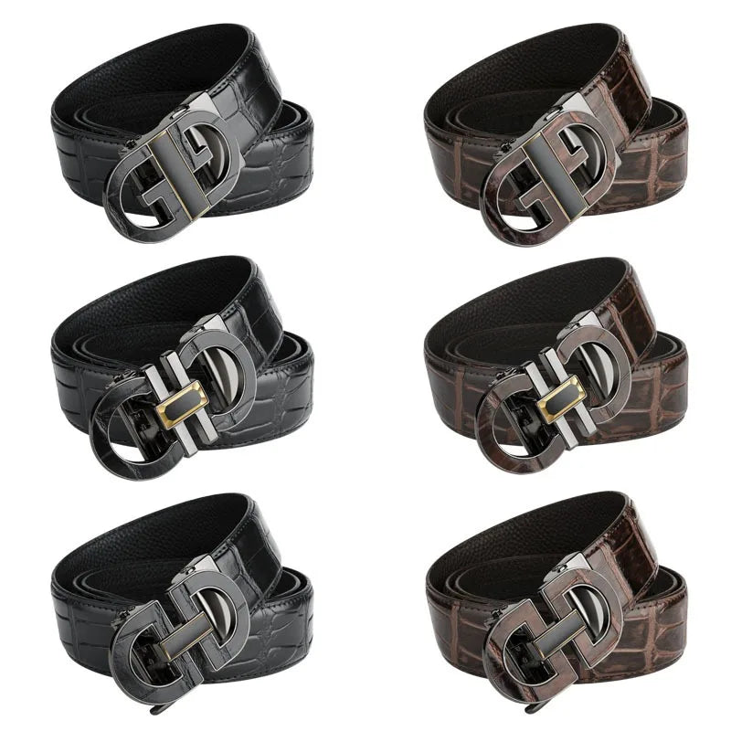 Men's Sleek Automatic Buckle Belt - Genuine FauxwithTextured Square Pattern, Black, Simple & Stylish DesignforCasual Attire