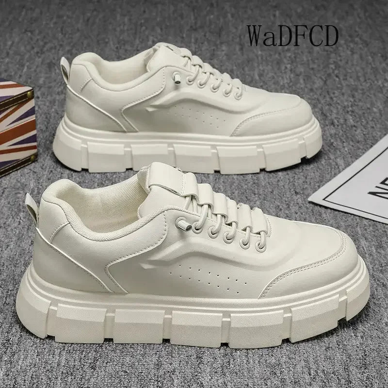 Sneakers Casual Men Designer Easy Matching White Board Shoes Fashion Leather Breathable Height Increased Flat Platform Gym Shoes