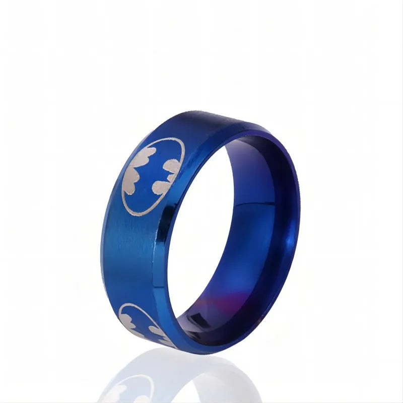 8mm Fashion Laser Logo Bat Rings Stainless Steel For Men Anti Stress Lucky Jewelry Gift Wholesale