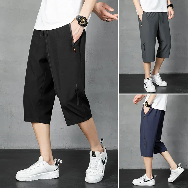 Men's Shorts Summer Thin Soft Cropped Pants Sports Casual Straight Shorts Oversize Sweatpants Quick Drying Jogger