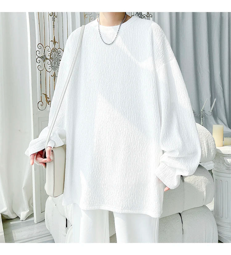 Men's High Street Long Sleeve T-Shirt - Trendy Casual Top Loose Fit Comfortable Wear, Modern Minimalist Style, Everyday Essentia