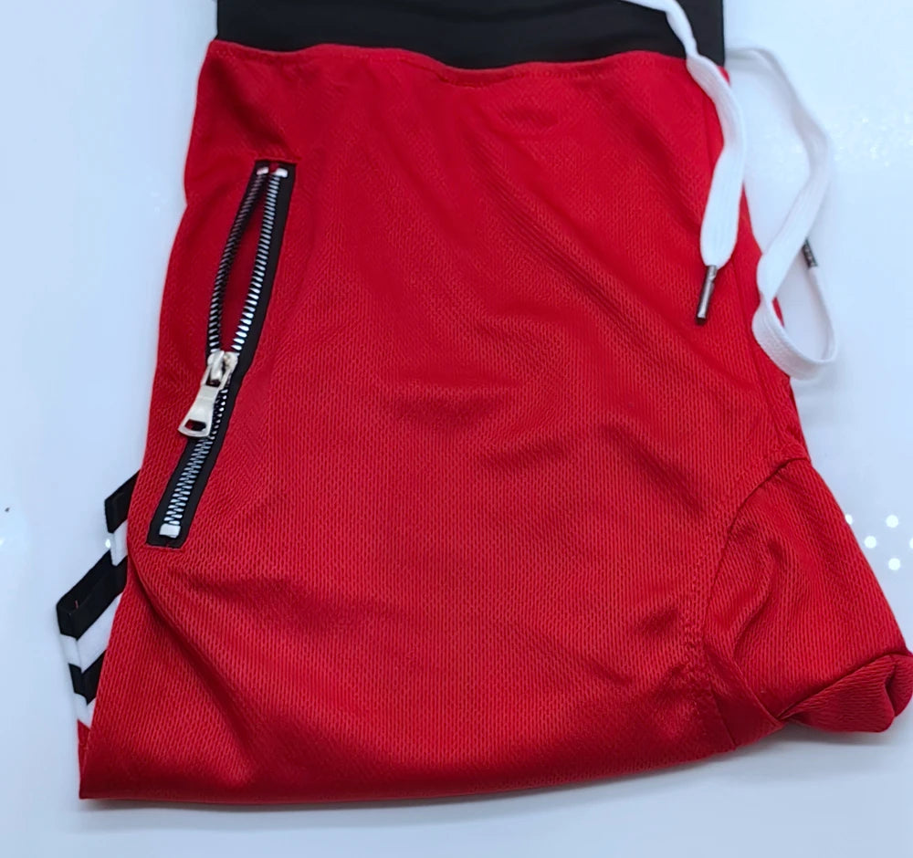 Mens Fire Red Shorts Casual Basketball Shorts Gym Fitness Short Joggers Shorts Workout Bodybuilding Breathable Board Shorts Male