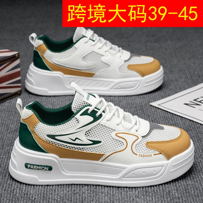 Men's Sneakers for Spring and Summer Are Breathable Fashionable Low-top Round-toe Lace-up and Color-blocked Sports Shoes
