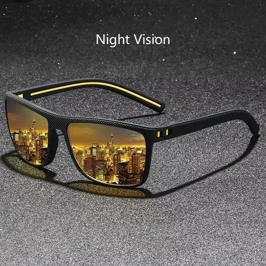 Retro Polarized Sunglasses for Men Lightweight TR90 Frame UV400 Protection Square Sun Glasses Night Vision Goggles Amagi