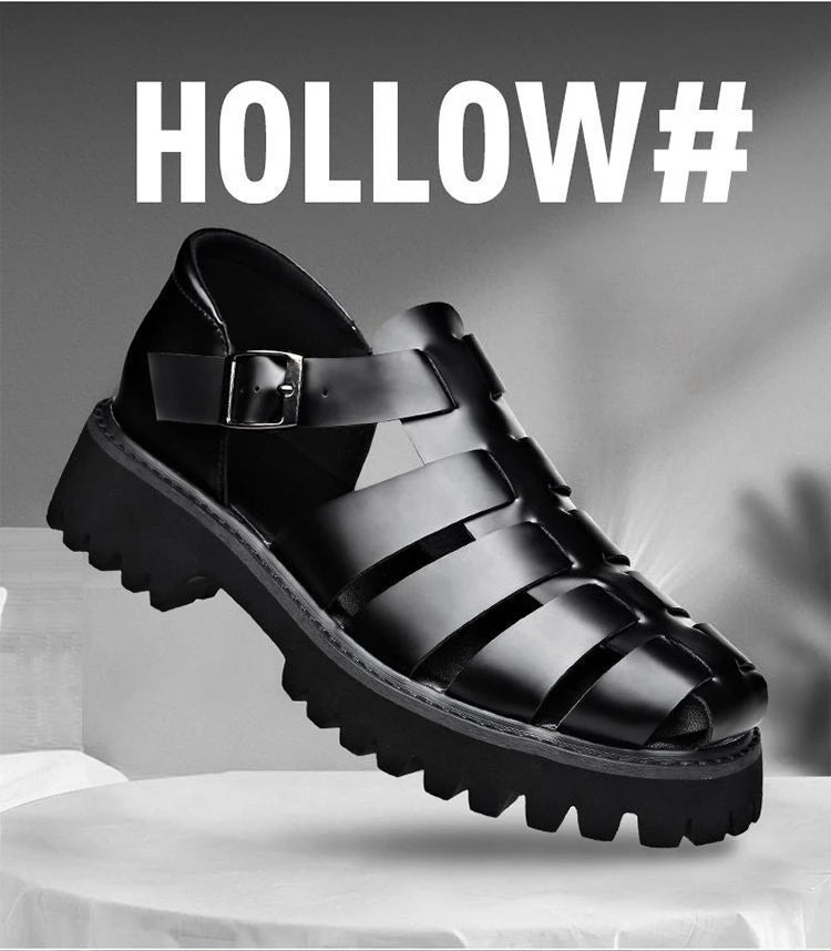 Fashion New Designer Platform Sandals for Men 2025 Summer Buckle Leather Dress Sandal Shoes Man Big Size Black  Sandalias Hombre