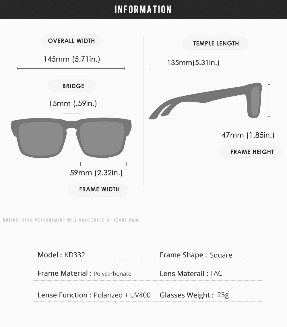KDEAM Fishing Men's Sunglasses Polarized Classic Square Shades Unisex Size With Packaging