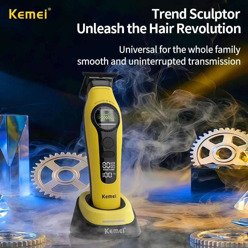 Kemei 1595 Barber Cordless Hair Trimmer Professional Men Hair Clipper External Rotor Brushless Motor Finish Hair Cutting Machine