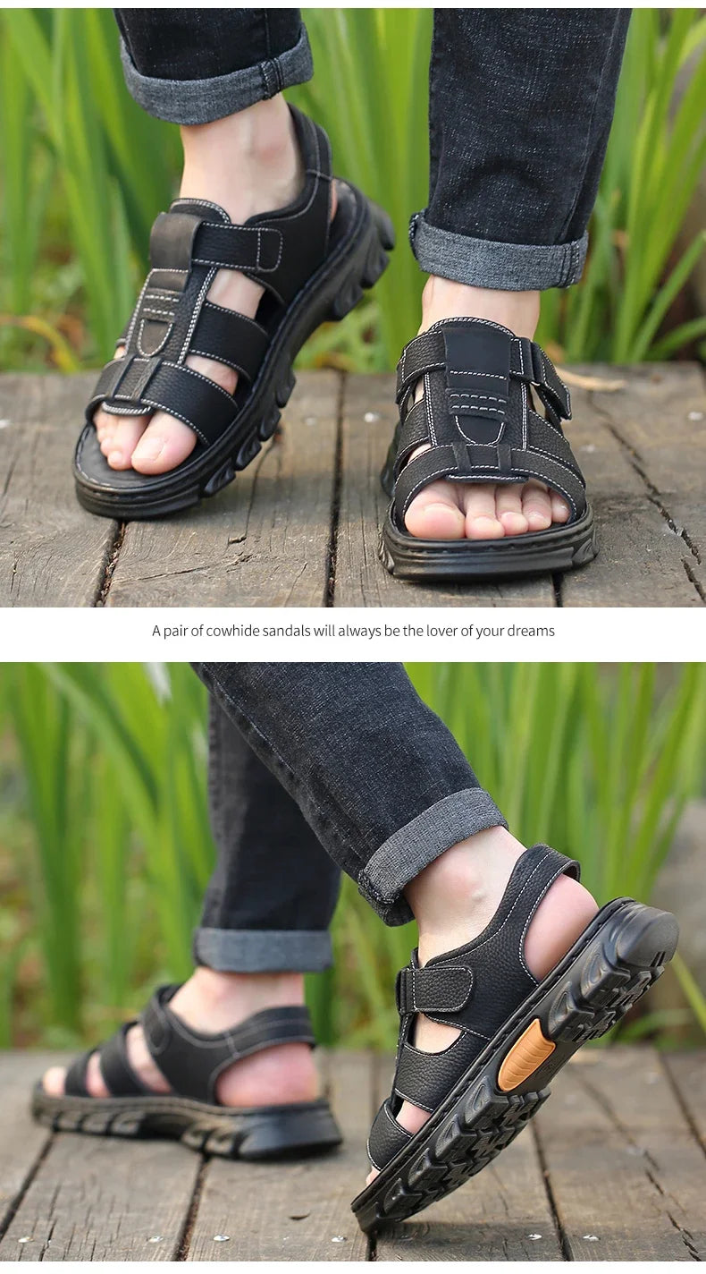 Men's Sandals Adjustable Solid Color Shoes Summer Casual Comfort with Durable Rubber Sole, Breathable PU for Outdoor Walking