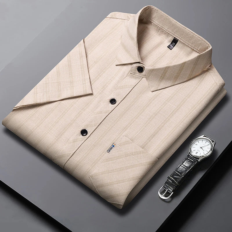 New Men's Business Casual Short Sleeved Printed Shirt with Wrinkle Resistance No Ironing Comfortable All Season Versatile Top