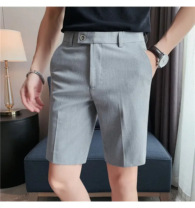 Suit Shorts Summer Men's Pants Straight-leg Casual Handsome Small Trousers Versatile Five-quarter Pants Loose Causal Chic Pants