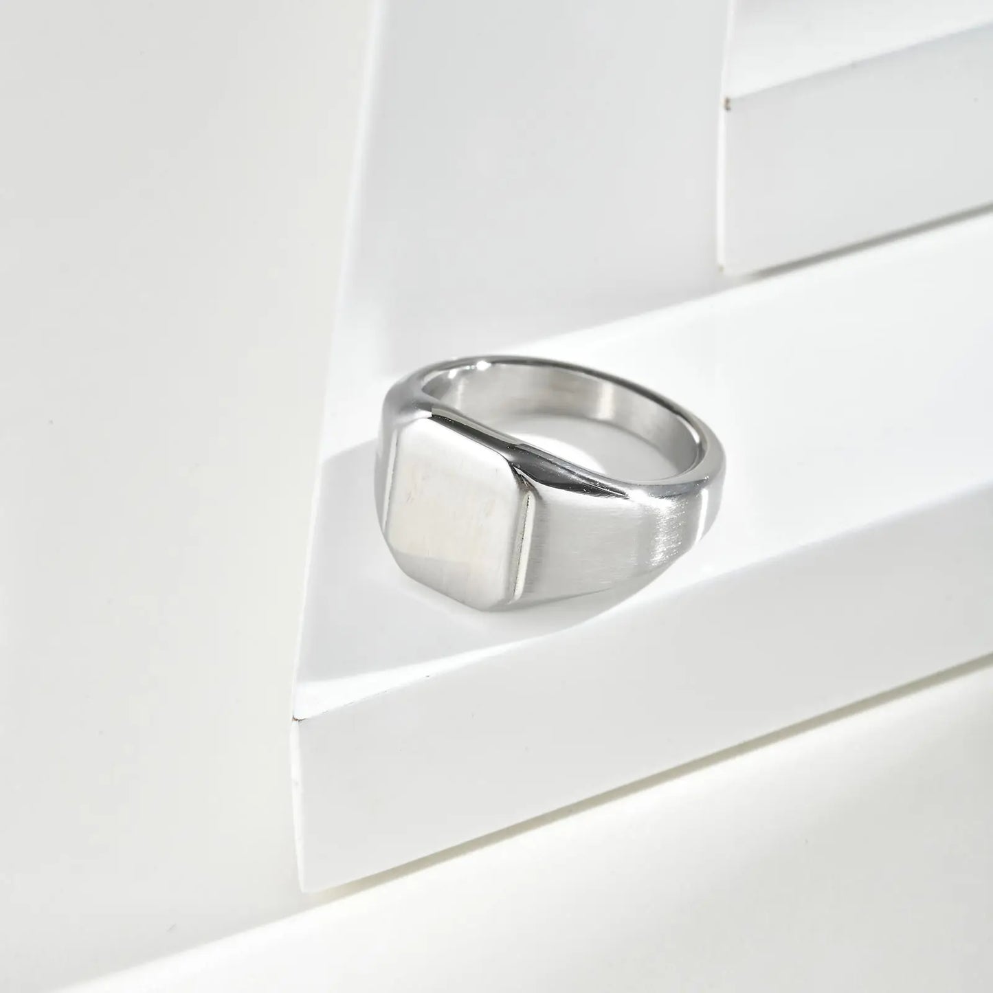 Stainless Steel Square Signet Ring for Men, Gold Silver Color High Polished Chunky Ring, Simple Statement Jewelry Thumb Ring