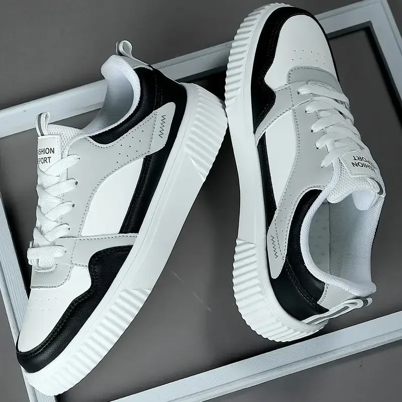 White Sneakers for Men New Casual Shoes PU Leather Tennis Shoe Non Slip Athletic Shoes Breathable Comfort Walking Shoes