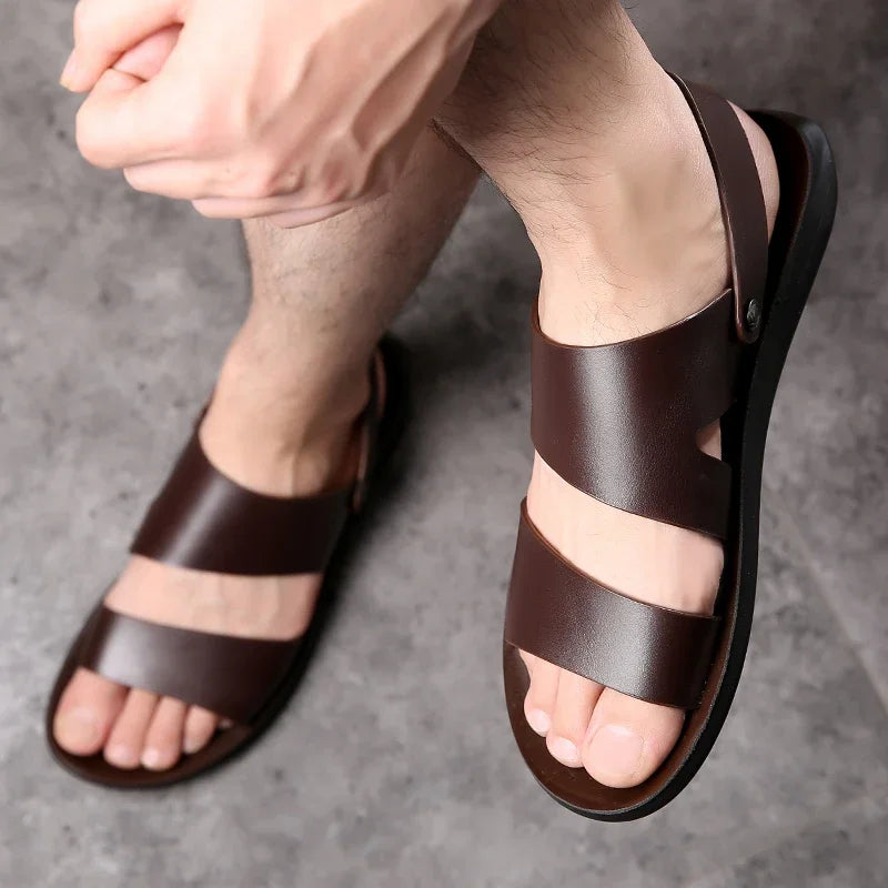 Summer Dress Men Sandals Leather New 2025 Fashion Vintage Men Shoes High Quality Soft Comfort Casual Flats Beach Male Slippers