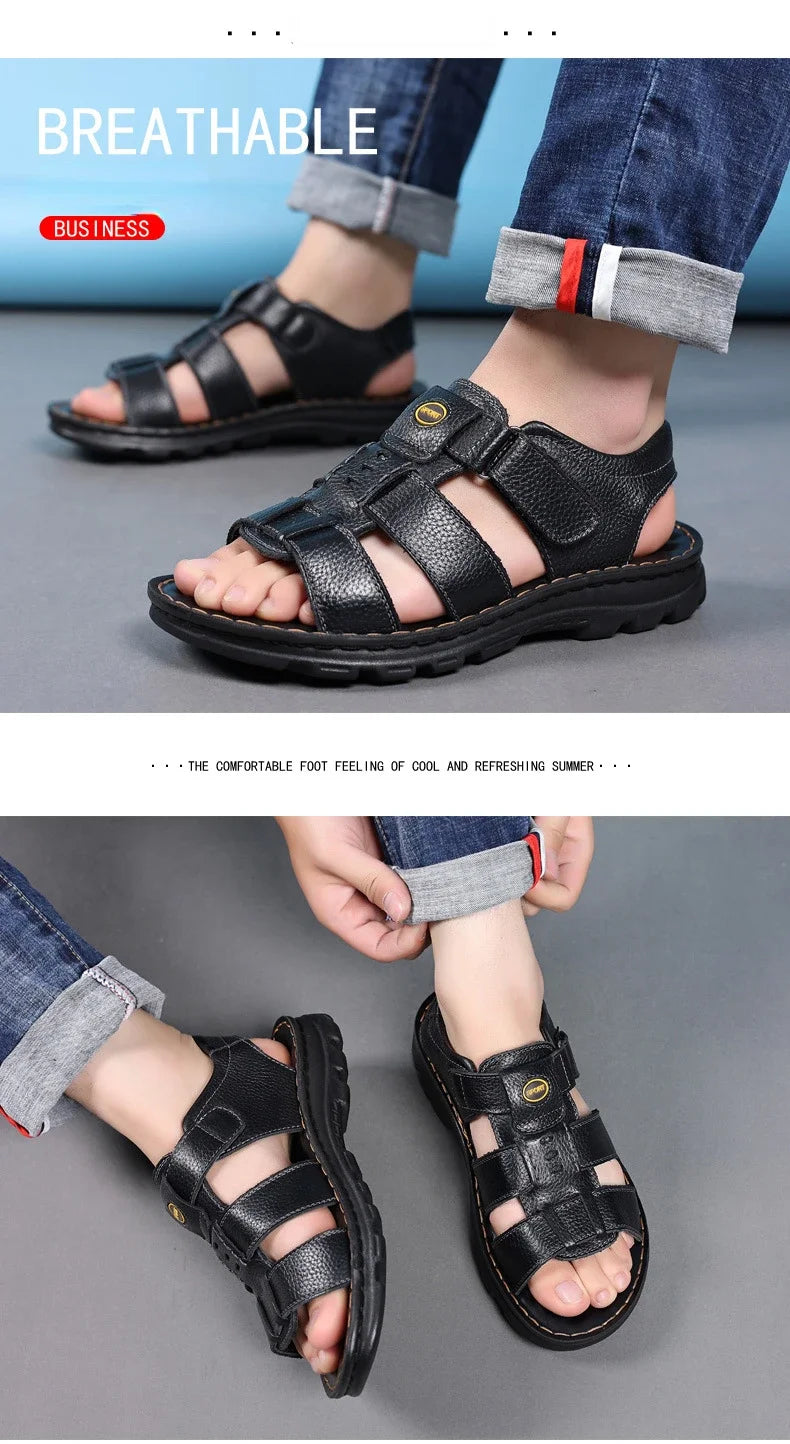 Genuine Leather Men Sandals High Quality Causal Shoes for Men Outdoor Non-slip Beach Shoes Fashion Designer Cowhide Men Slippers