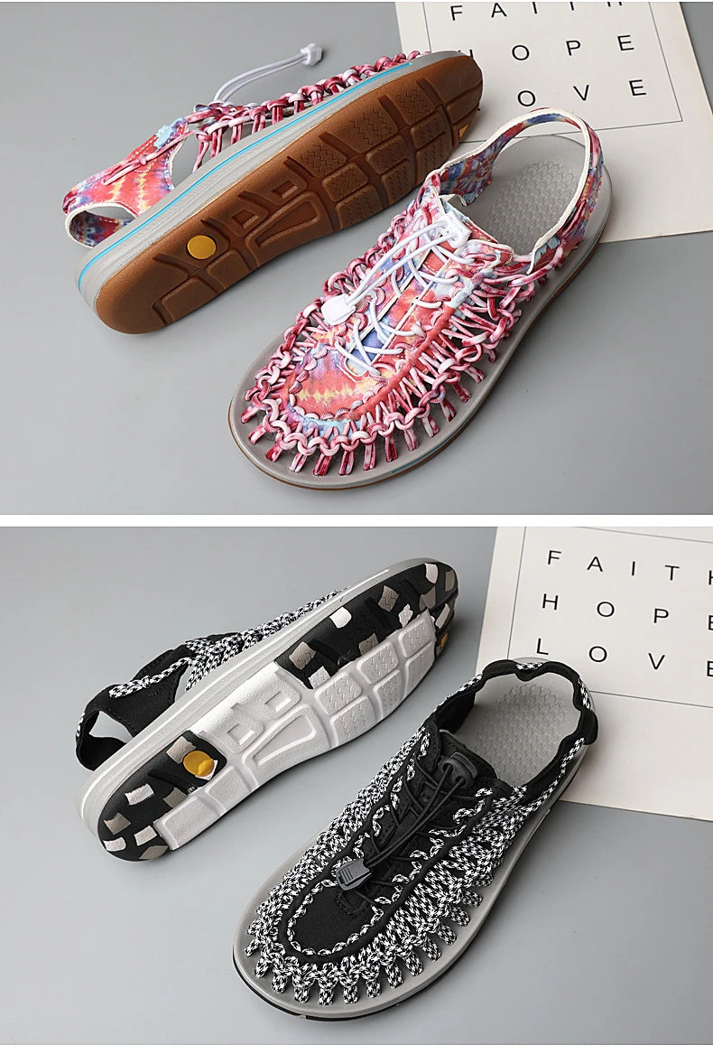 Summer Men Sandals Weaving Design Beach Sandals Breathable Casual Flat Roman Mens Shoes Outdoor Couples Sandals