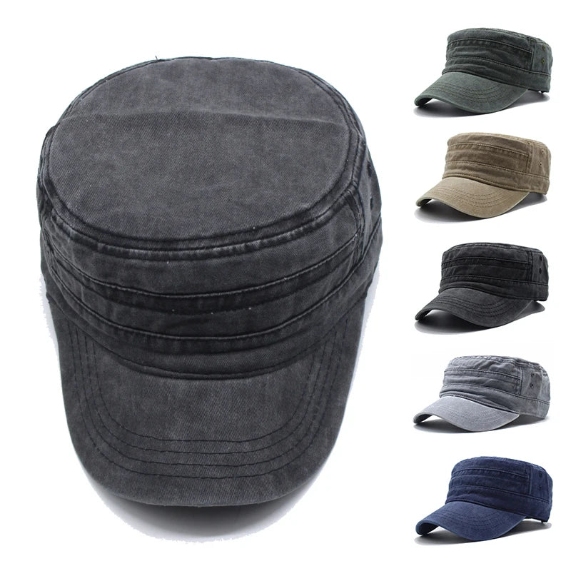 Washed Cotton Hat Men's Caps Flat Top Caps For Men Cadet Outdoor Cap Fishing Caps