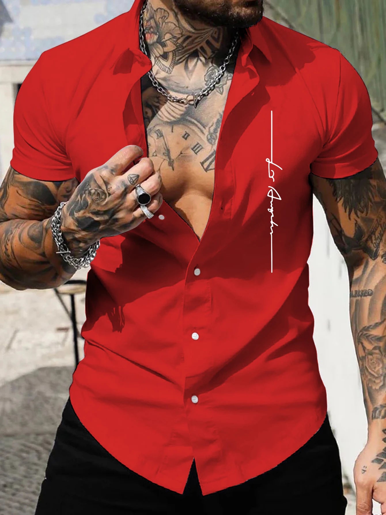 Men's short-sleeved shirt Muscle men's fitness shirt summer men's sports elastic breathable Slim show muscle short-sleeved shirt