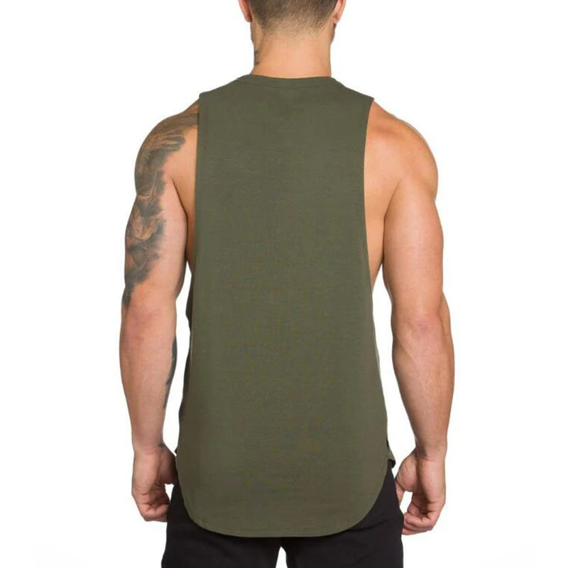 Mens Workout Muscle Sleeveless T-Shirts Gym Bodybuilding Fitness Sport Tank Tops Summer Breathable Cotton Loose Elastic Singlets