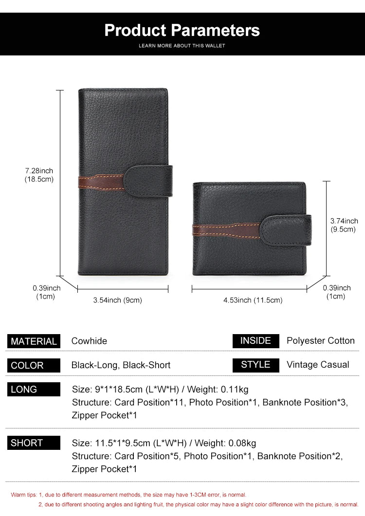 Business Leather Wallet for ID Porte Cartes Card Case Paper Money Photo Ticket Slots Passport Cover Snap Long Short Male Wallet