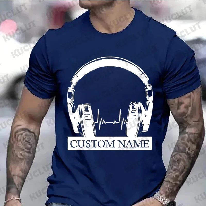 Custom T-shirts for Men Women Clothing Personalized Headphones Print Men T Shirts Music Lovers Clothes DJ Club Name DIY Shirts