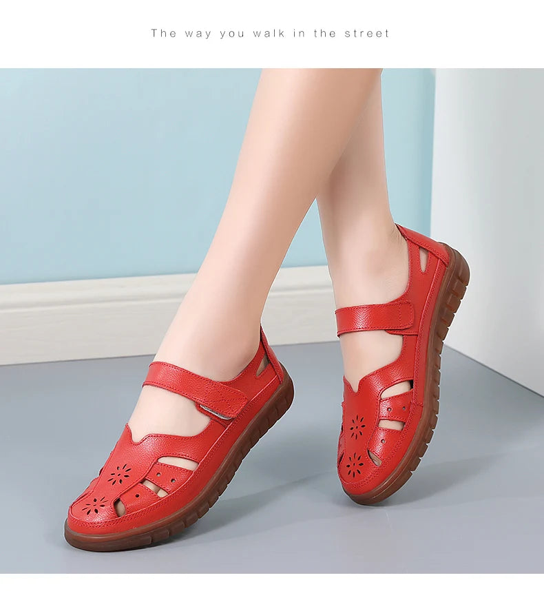 Sandals Summer Breathable Leather Slippers Women Fashion Non-Slip Casual Roman Shoes Ladies Sandals on Sale Off White Shose