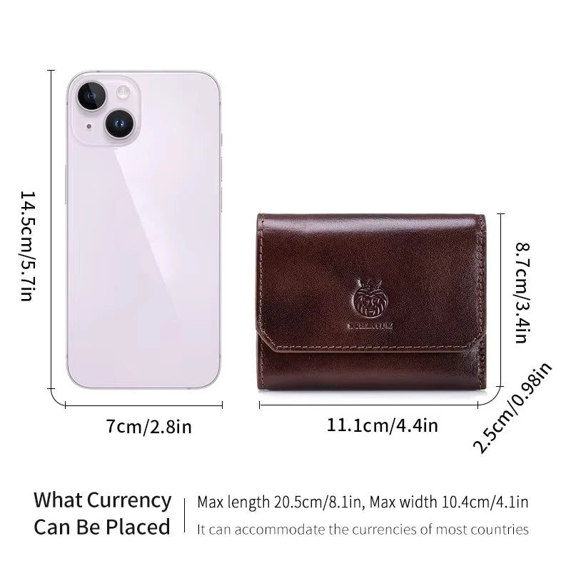 Genuine Leather Wallet For Men RFID Protection High Quality Trifold Short Purse With Coin Pocket Credit Card Slots