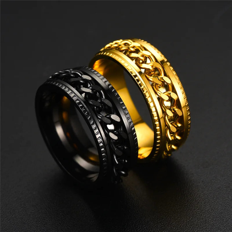 Stainless Steel Rotatable Chain Ring for Couples Jewelry Spinner Fidget Release Anxiety Ring Multifunctional Anillos De Ansiedad
