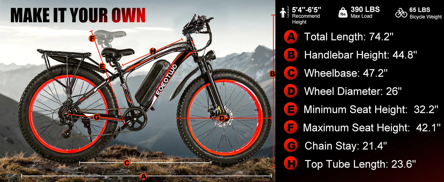 1500W Electric Bike 48V 15Ah Battery 26" 4.0 Fat Tire Ebike 34MPH High Speed Mountain Bicycle Off-Road Snow Bike for Adults