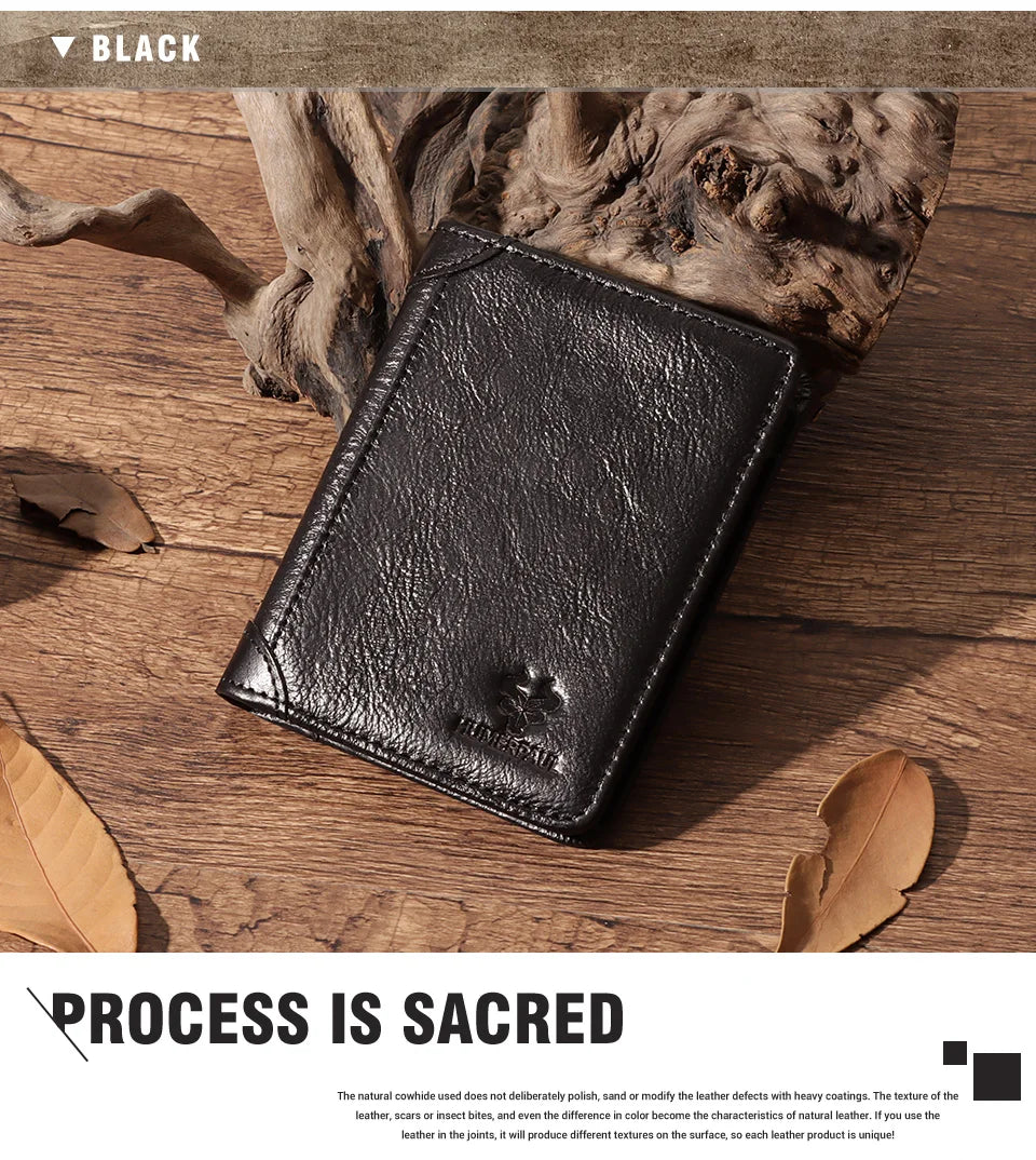 HUMERPAUL Slim Soft Real Leather Wallet for Men RFID Blocking Bifold Multi-card Card Holder ID Purse Male Thin Front Pocket